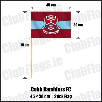 Cobh Ramblers FC 30cm x 45cm Stick Flag with the verified club crest and colours, Cork Football - ClubFlags.ie