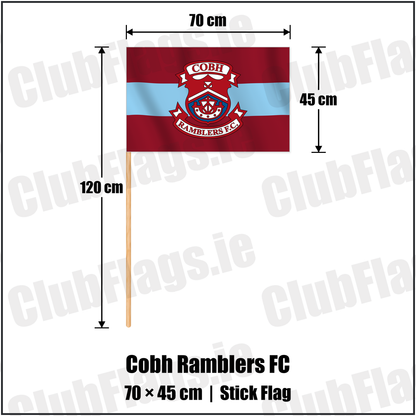 Cobh Ramblers FC 45cm x 70cm Stick Flag with the verified club crest and colours, Cork Football - ClubFlags.ie