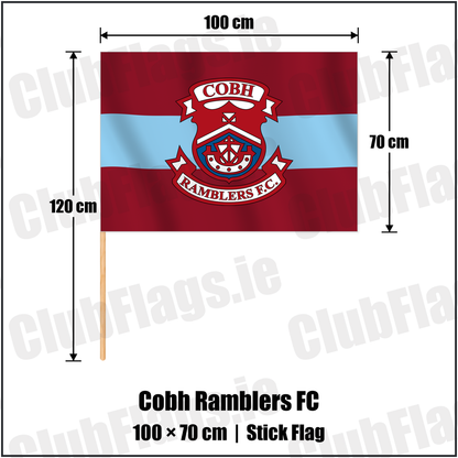 Cobh Ramblers FC 70cm x 100cm Stick Flag with the verified club crest and colours, Cork Football - ClubFlags.ie