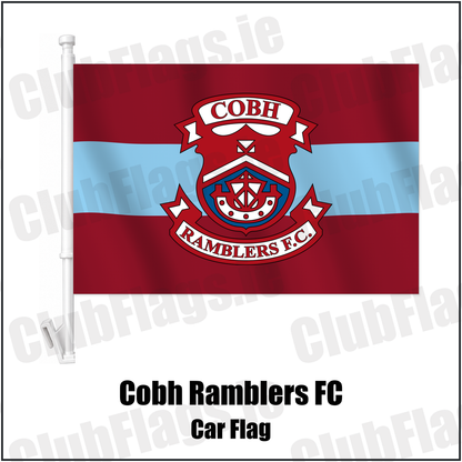 Cobh Ramblers FC Car Flag with the verified club crest and colours, Cork Football - ClubFlags.ie