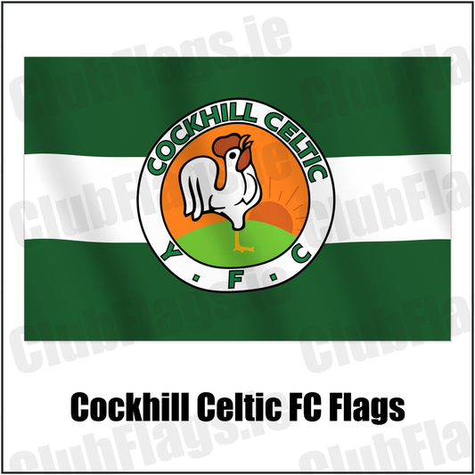 Cockhill Celtic FC Flags with the verified club crest and colours, Donegal Football - ClubFlags.ie