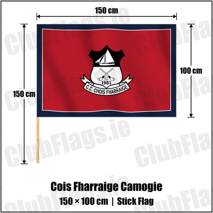 Cois Fharraige Camogie 100cm x 150cm Stick Flag with the club crest and colours, Galway GAA - ClubFlags.ie