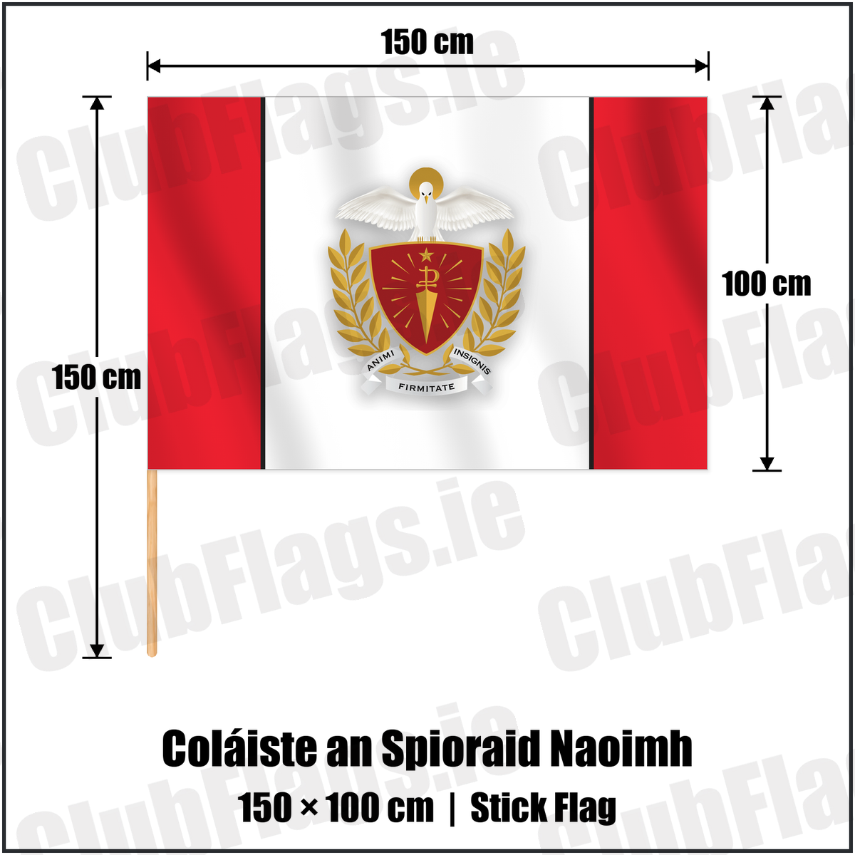 Coláiste an Spioraid Naoimh 100cm x 150cm Stick Flag with the club crest and colours, Cork GAA - ClubFlags.ie