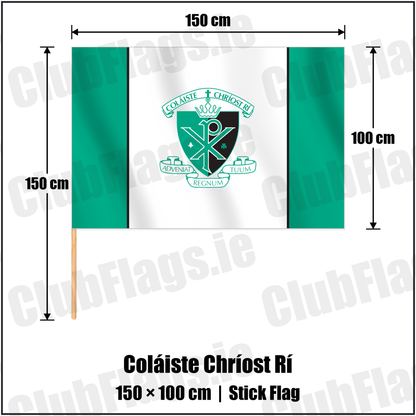 Coláiste Chríost Rí 100cm x 150cm Stick Flag with the club crest and colours, Cork GAA - ClubFlags.ie