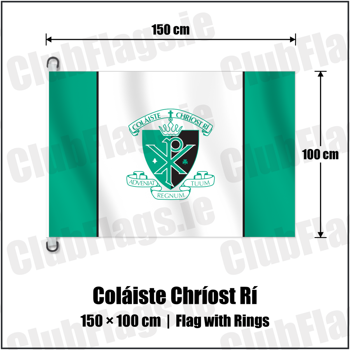 Coláiste Chríost Rí 150cm x 100cm Flag Pole Flag with Rings with the club crest and colours, Cork GAA - ClubFlags.ie