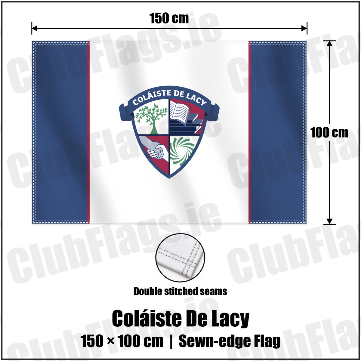 Coláiste De Lacy 100cm x 150cm Flag (sewn on the edges) with the club crest and colours, Meath GAA - ClubFlags.ie