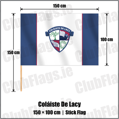 Coláiste De Lacy 100cm x 150cm Stick Flag with the club crest and colours, Meath GAA - ClubFlags.ie