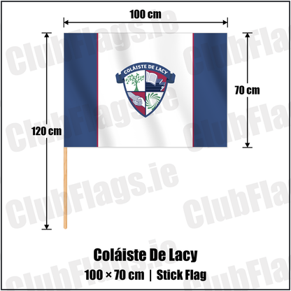 Coláiste De Lacy 70cm x 100cm Stick Flag with the club crest and colours, Meath GAA - ClubFlags.ie