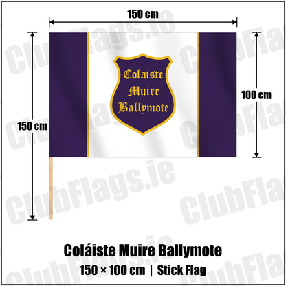 Coláiste Muire Ballymote 100cm x 150cm Stick Flag with the club crest and colours, Sligo GAA - ClubFlags.ie