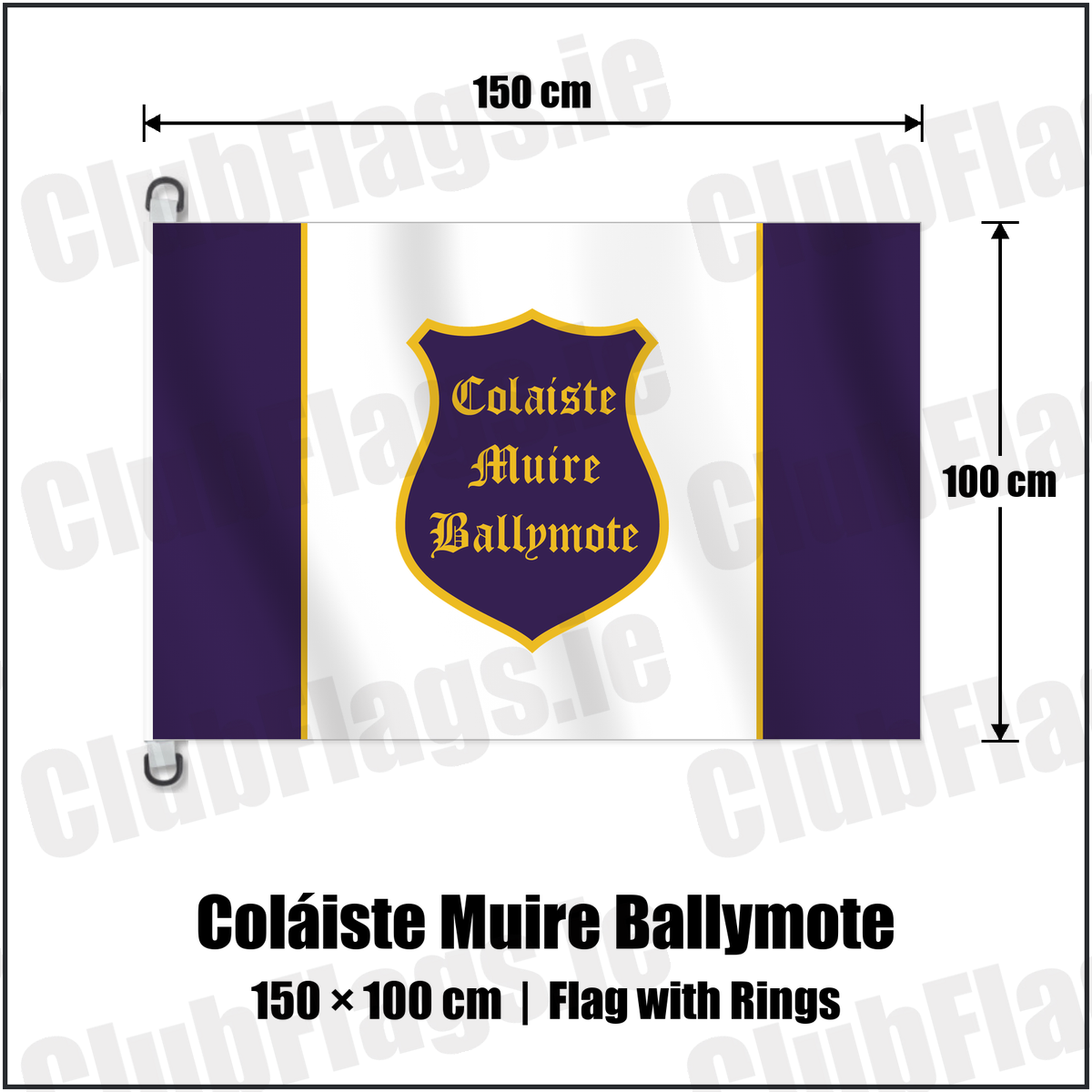 Coláiste Muire Ballymote 150cm x 100cm Flag Pole Flag with Rings with the club crest and colours, Sligo GAA - ClubFlags.ie
