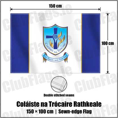 Coláiste na Trócaire Rathkeale 100cm x 150cm Flag (sewn on the edges) with the club crest and colours, Limerick GAA - ClubFlags.ie