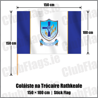 Coláiste na Trócaire Rathkeale 100cm x 150cm Stick Flag with the club crest and colours, Limerick GAA - ClubFlags.ie