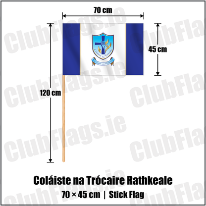 Coláiste na Trócaire Rathkeale 45cm x 70cm Stick Flag with the club crest and colours, Limerick GAA - ClubFlags.ie