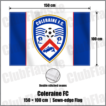 Coleraine FC 100cm x 150cm Flag (sewn on the edges) with the club crest and colours, Derry Football - ClubFlags.ie