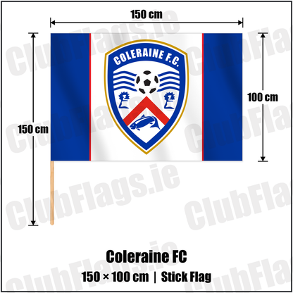 Coleraine FC 100cm x 150cm Stick Flag with the club crest and colours, Derry Football - ClubFlags.ie