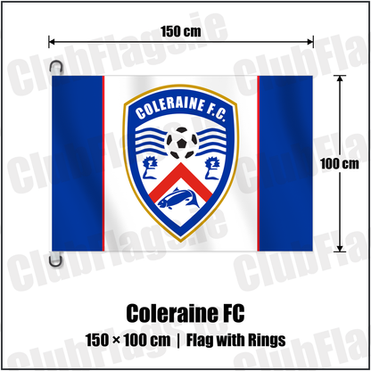 Coleraine FC 150cm x 100cm Flag Pole Flag with Rings with the club crest and colours, Derry Football - ClubFlags.ie