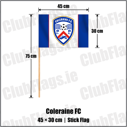 Coleraine FC 30cm x 45cm Stick Flag with the club crest and colours, Derry Football - ClubFlags.ie