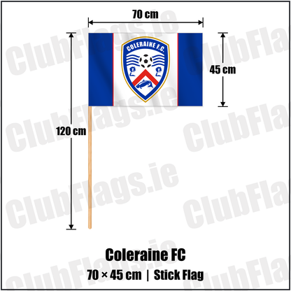 Coleraine FC 45cm x 70cm Stick Flag with the club crest and colours, Derry Football - ClubFlags.ie