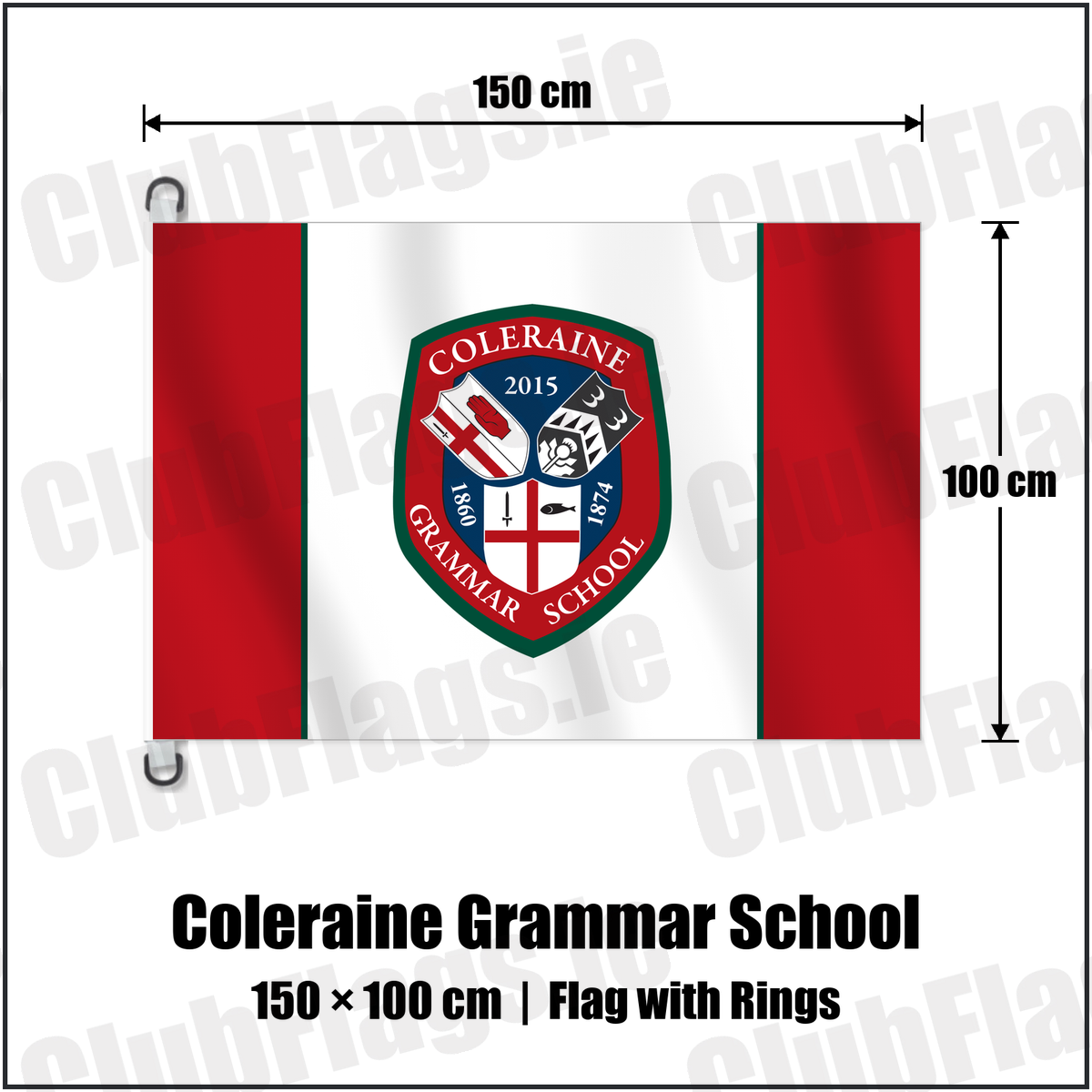 Coleraine Grammar School 150cm x 100cm Flag Pole Flag with Rings with the club crest and colours, Derry Rugby - ClubFlags.ie