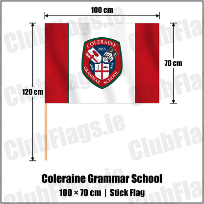 Coleraine Grammar School 70cm x 100cm Stick Flag with the club crest and colours, Derry Rugby - ClubFlags.ie