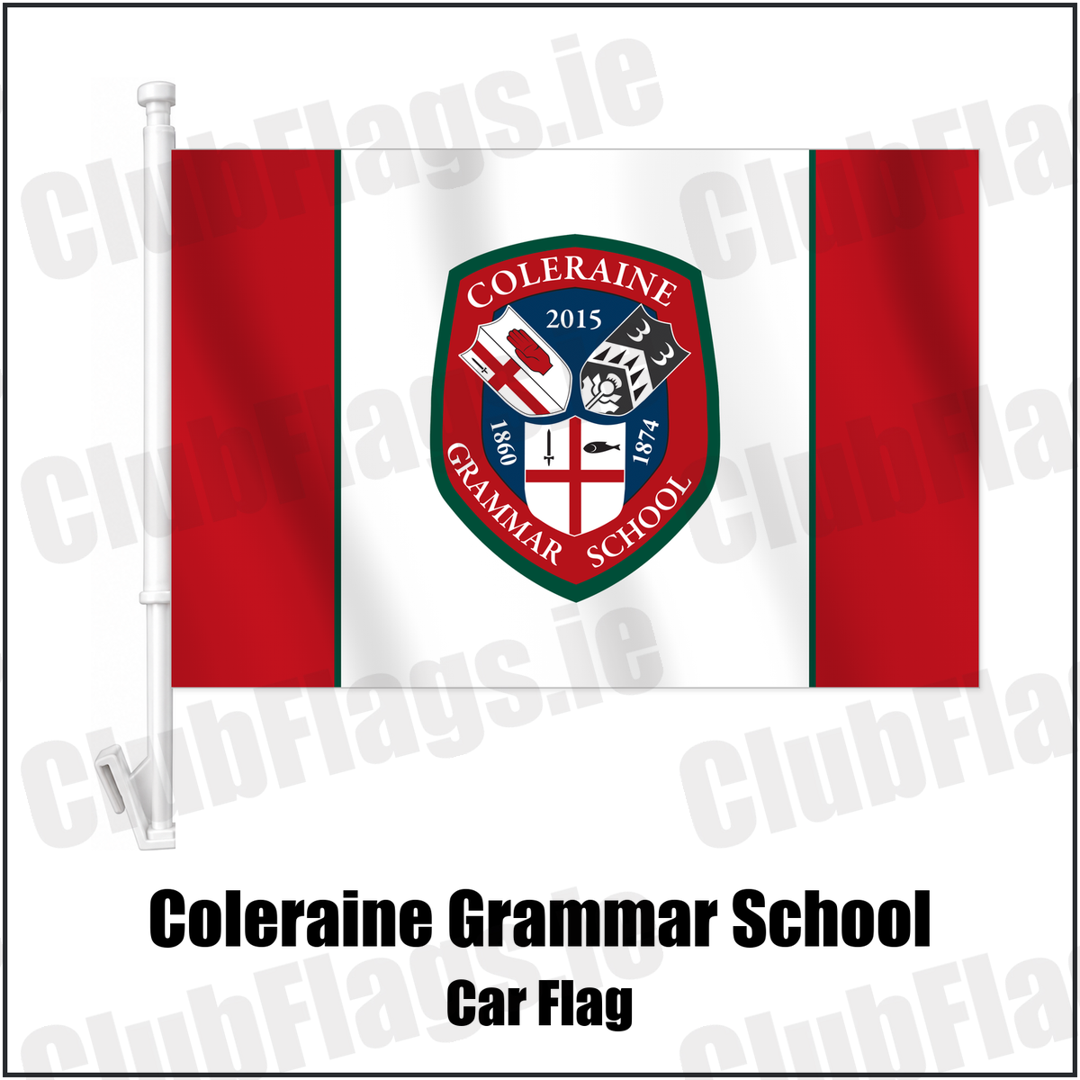 Coleraine Grammar School Car Flag with the club crest and colours, Derry Rugby - ClubFlags.ie