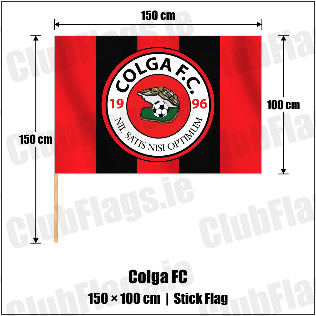 Colga FC 100cm x 150cm Stick Flag with the club crest and colours, Galway Football - ClubFlags.ie