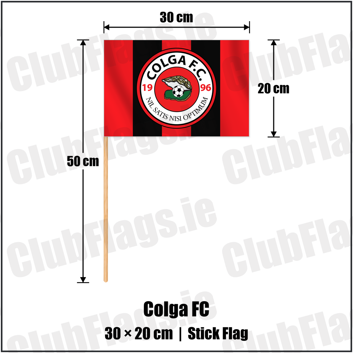 Colga FC 20cm x 30cm Stick Flag with the club crest and colours, Galway Football - ClubFlags.ie
