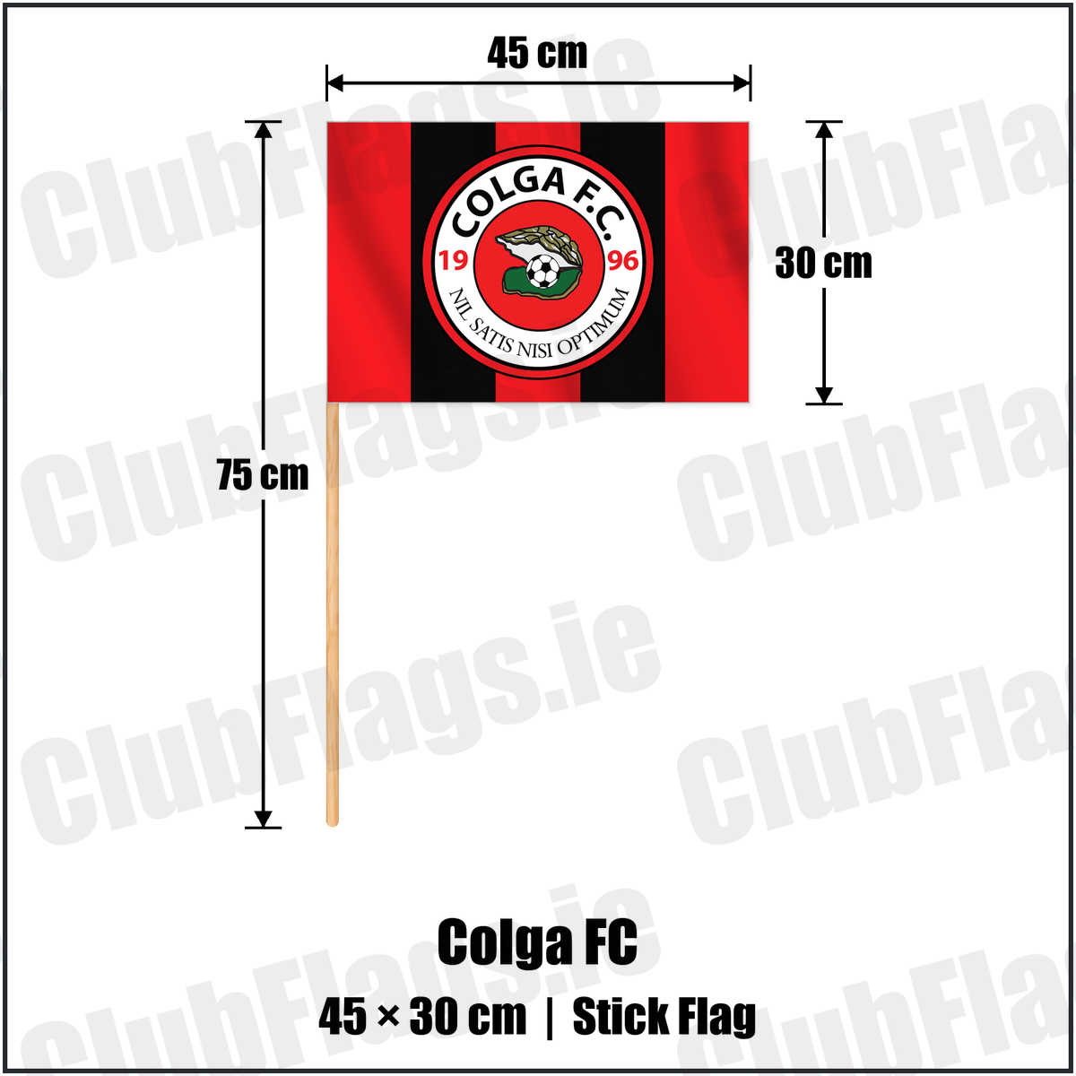 Colga FC 30cm x 45cm Stick Flag with the club crest and colours, Galway Football - ClubFlags.ie
