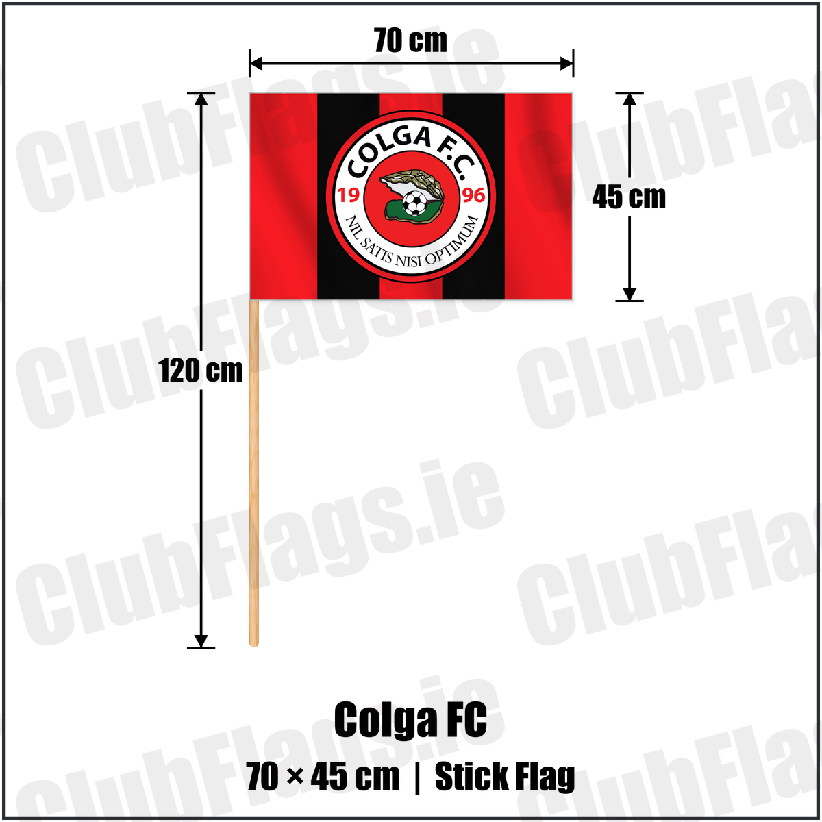 Colga FC 45cm x 70cm Stick Flag with the club crest and colours, Galway Football - ClubFlags.ie