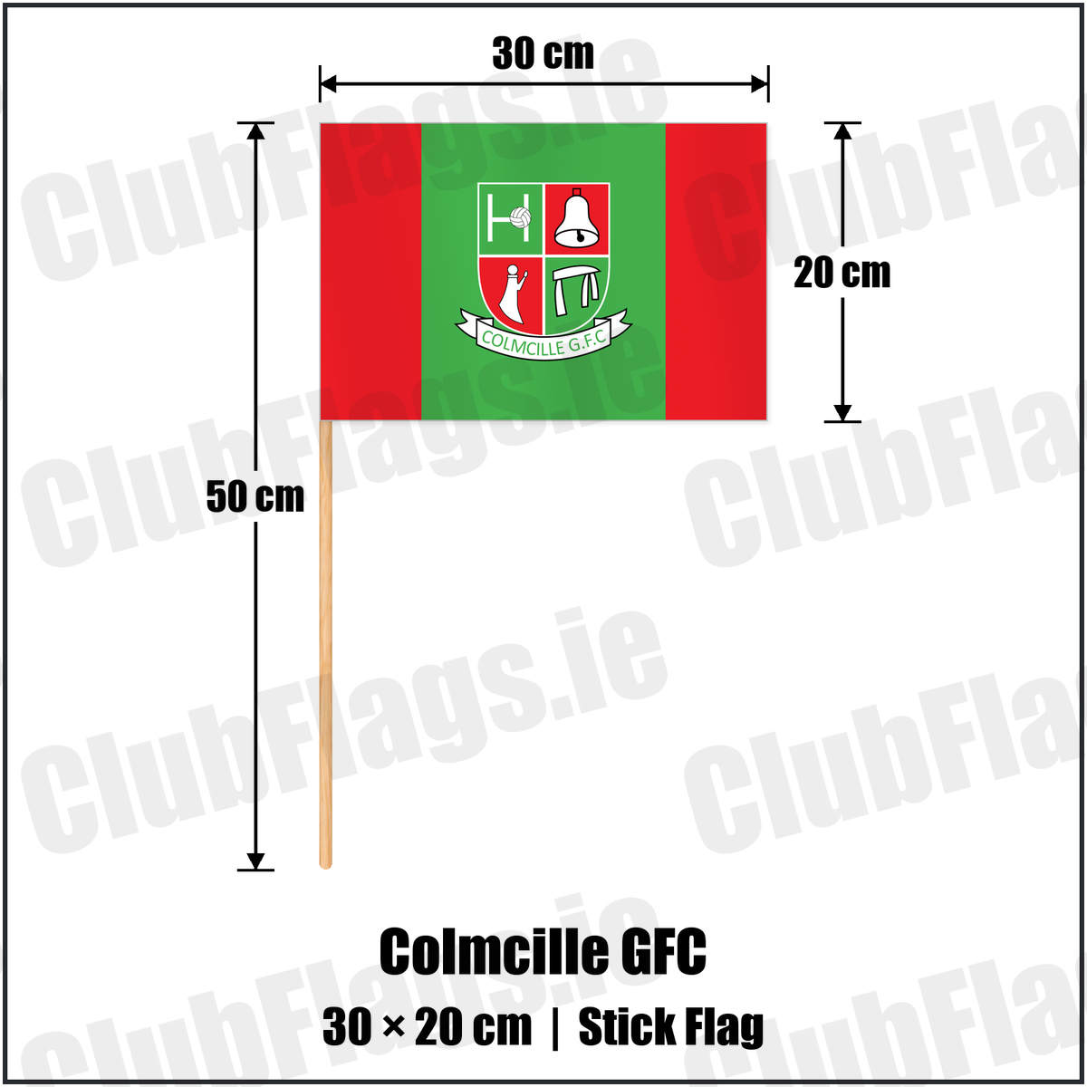 Colmcille GFC 20cm x 30cm Stick Flag with the club crest and colours, Longford GAA - ClubFlags.ie