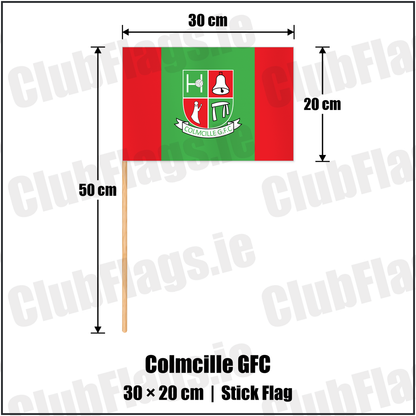 Colmcille GFC 20cm x 30cm Stick Flag with the club crest and colours, Longford GAA - ClubFlags.ie