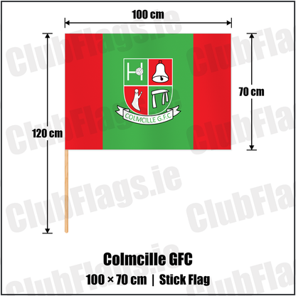 Colmcille GFC 70cm x 100cm Stick Flag with the club crest and colours, Longford GAA - ClubFlags.ie