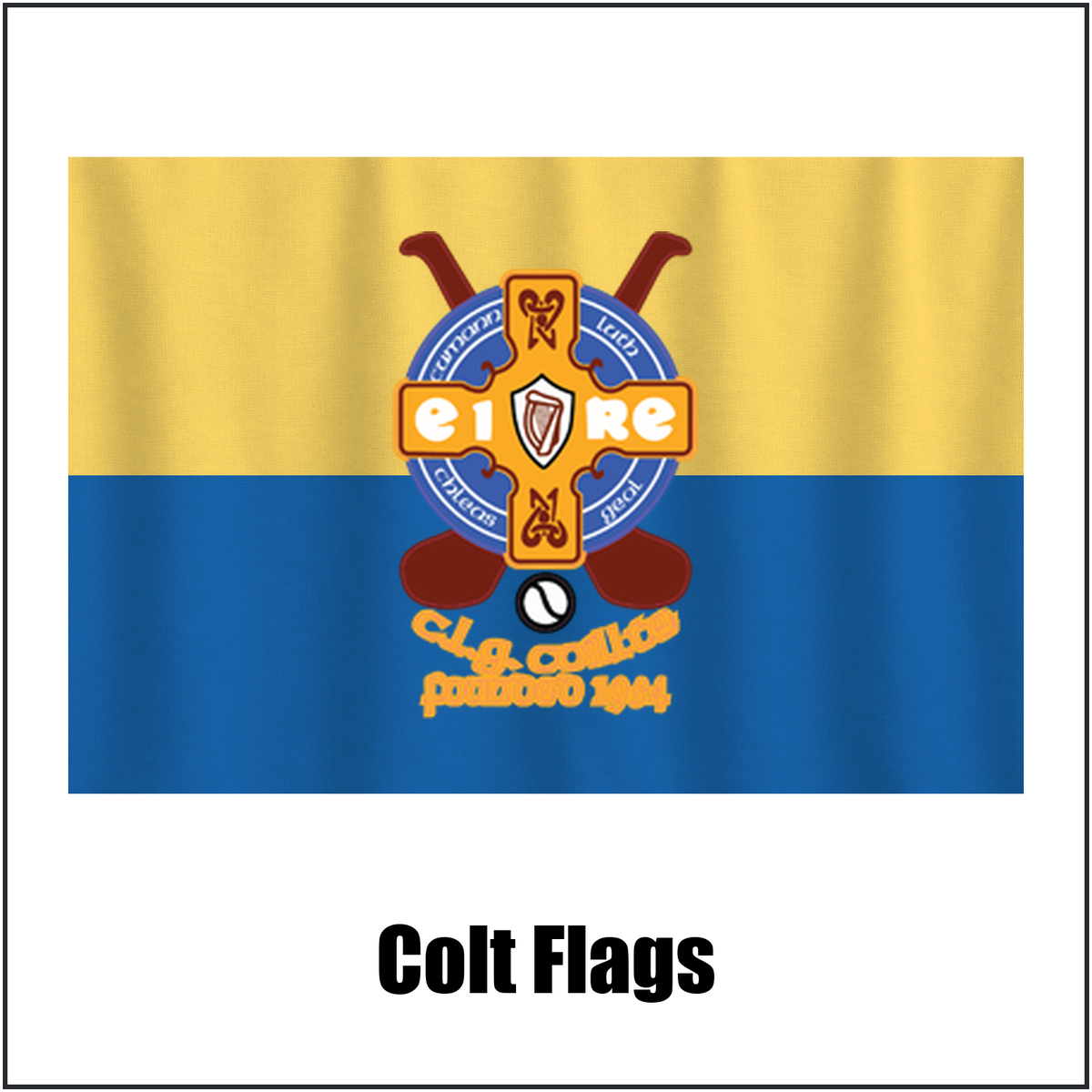 Colt Flags, featuring the club crest and blue and gold colours; County Laois GAA. ClubFlags.ie.