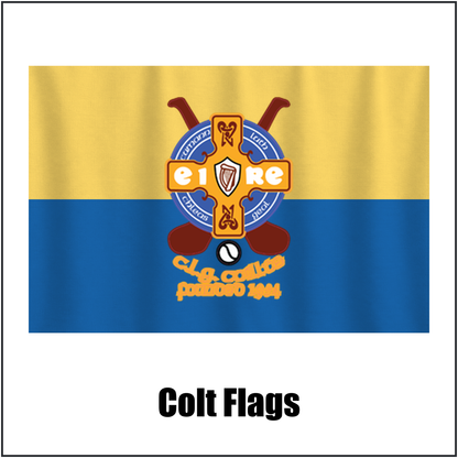 Colt Flags, featuring the club crest and blue and gold colours; County Laois GAA. ClubFlags.ie.