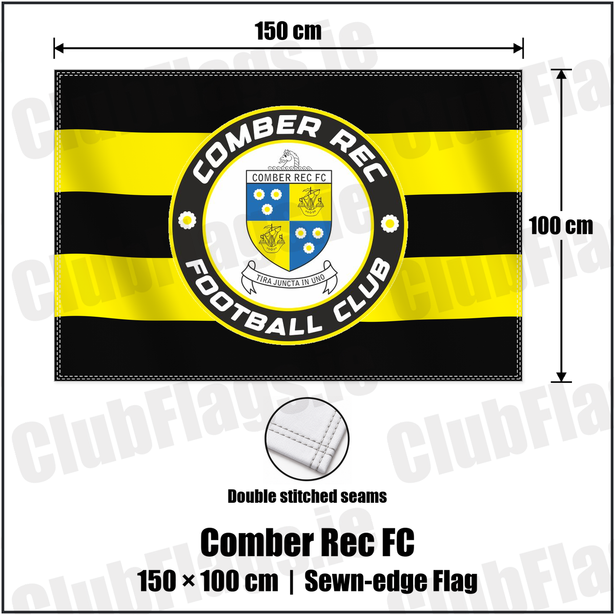 Comber Rec FC 100cm x 150cm Flag (sewn on the edges) with the club crest and colours, Down Football - ClubFlags.ie