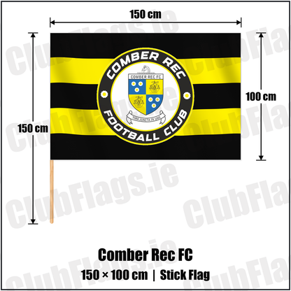 Comber Rec FC 100cm x 150cm Stick Flag with the club crest and colours, Down Football - ClubFlags.ie