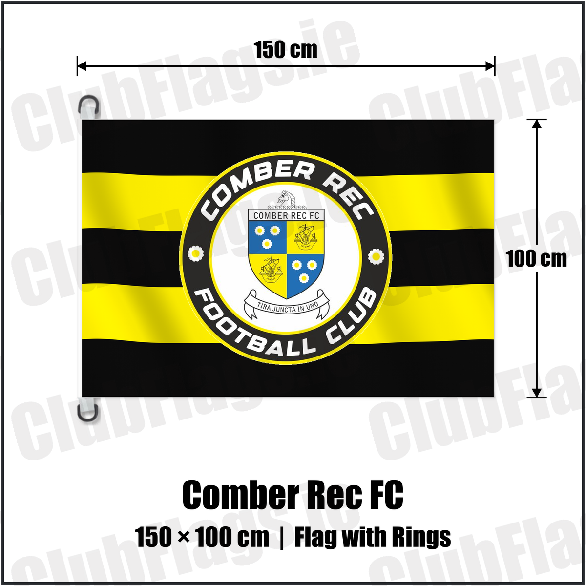 Comber Rec FC 150cm x 100cm Flag Pole Flag with Rings with the club crest and colours, Down Football - ClubFlags.ie