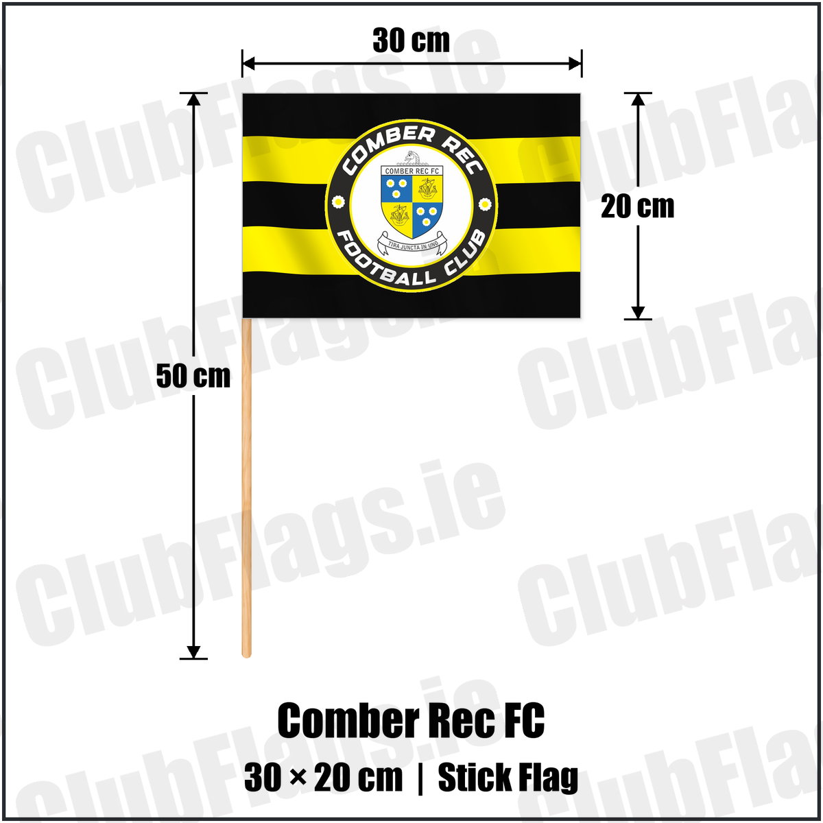Comber Rec FC 20cm x 30cm Stick Flag with the club crest and colours, Down Football - ClubFlags.ie