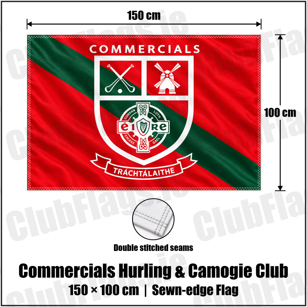Commercials Hurling & Camogie Club 100cm x 150cm Flag (sewn on the edges) with the club crest and colours, Dublin GAA - ClubFlags.ie