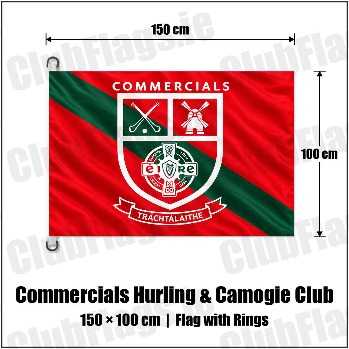 Commercials Hurling & Camogie Club 150cm x 100cm Flag Pole Flag with Rings with the club crest and colours, Dublin GAA - ClubFlags.ie