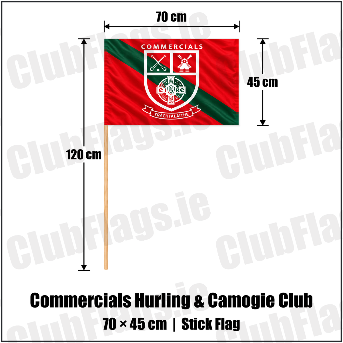 Commercials Hurling & Camogie Club 45cm x 70cm Stick Flag with the club crest and colours, Dublin GAA - ClubFlags.ie