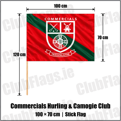 Commercials Hurling & Camogie Club 70cm x 100cm Stick Flag with the club crest and colours, Dublin GAA - ClubFlags.ie