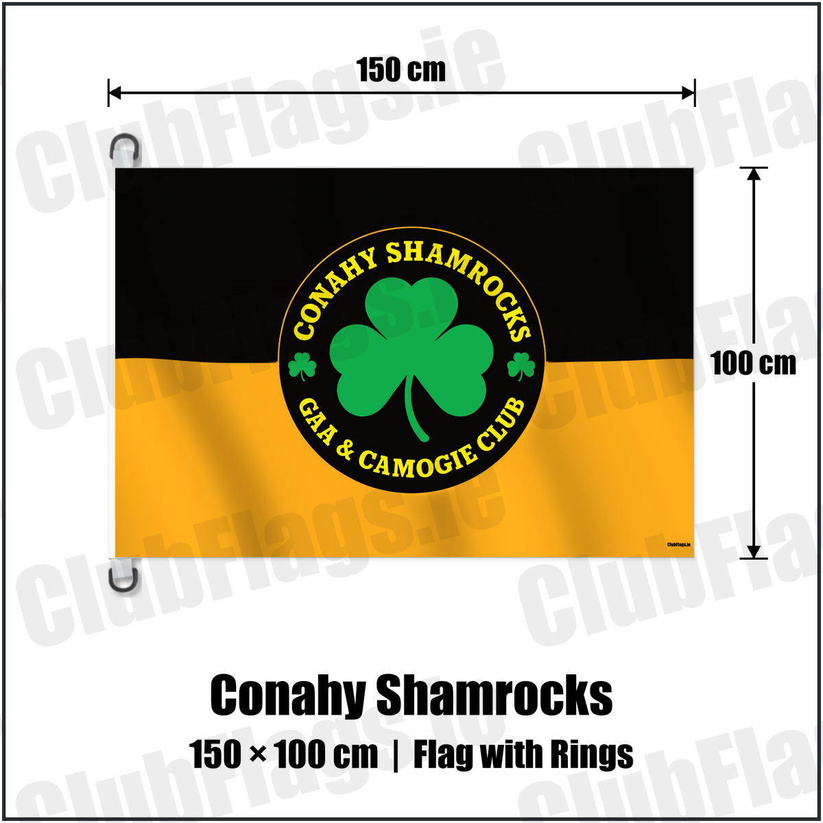 Conahy Shamrocks 150cm x 100cm Flag Pole Flag with Rings with the club crest and colours, Kilkenny GAA - ClubFlags.ie