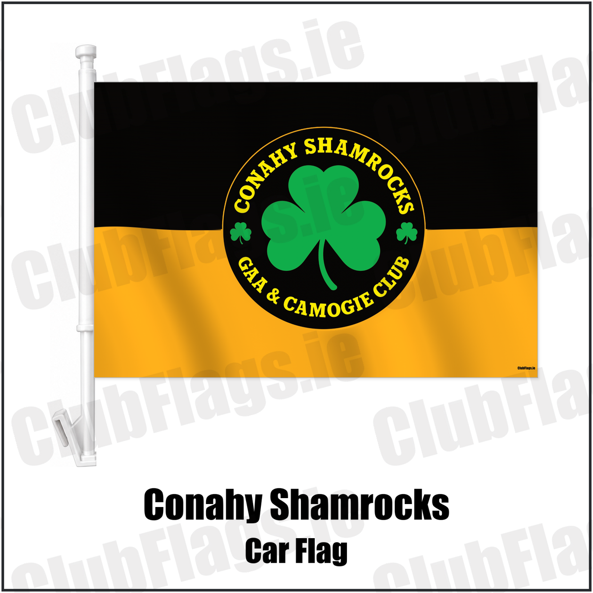 Conahy Shamrocks Car Flag with the club crest and colours, Kilkenny GAA - ClubFlags.ie