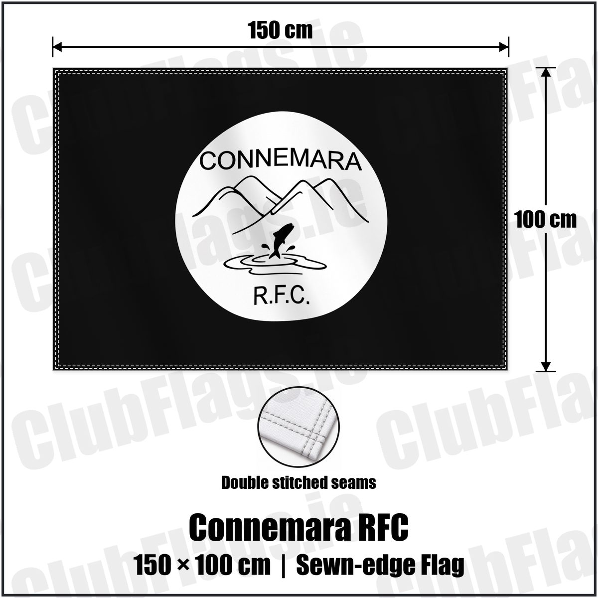 Connemara RFC 100cm x 150cm Flag (sewn on the edges) with the verified club crest and colours, Galway Rugby - ClubFlags.ie