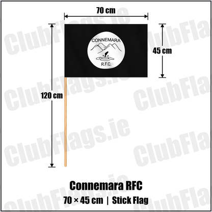 Connemara RFC 45cm x 70cm Stick Flag with the verified club crest and colours, Galway Rugby - ClubFlags.ie