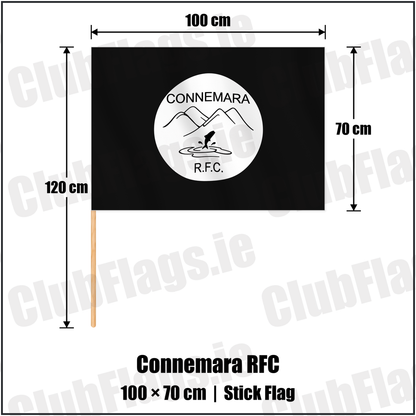 Connemara RFC 70cm x 100cm Stick Flag with the verified club crest and colours, Galway Rugby - ClubFlags.ie