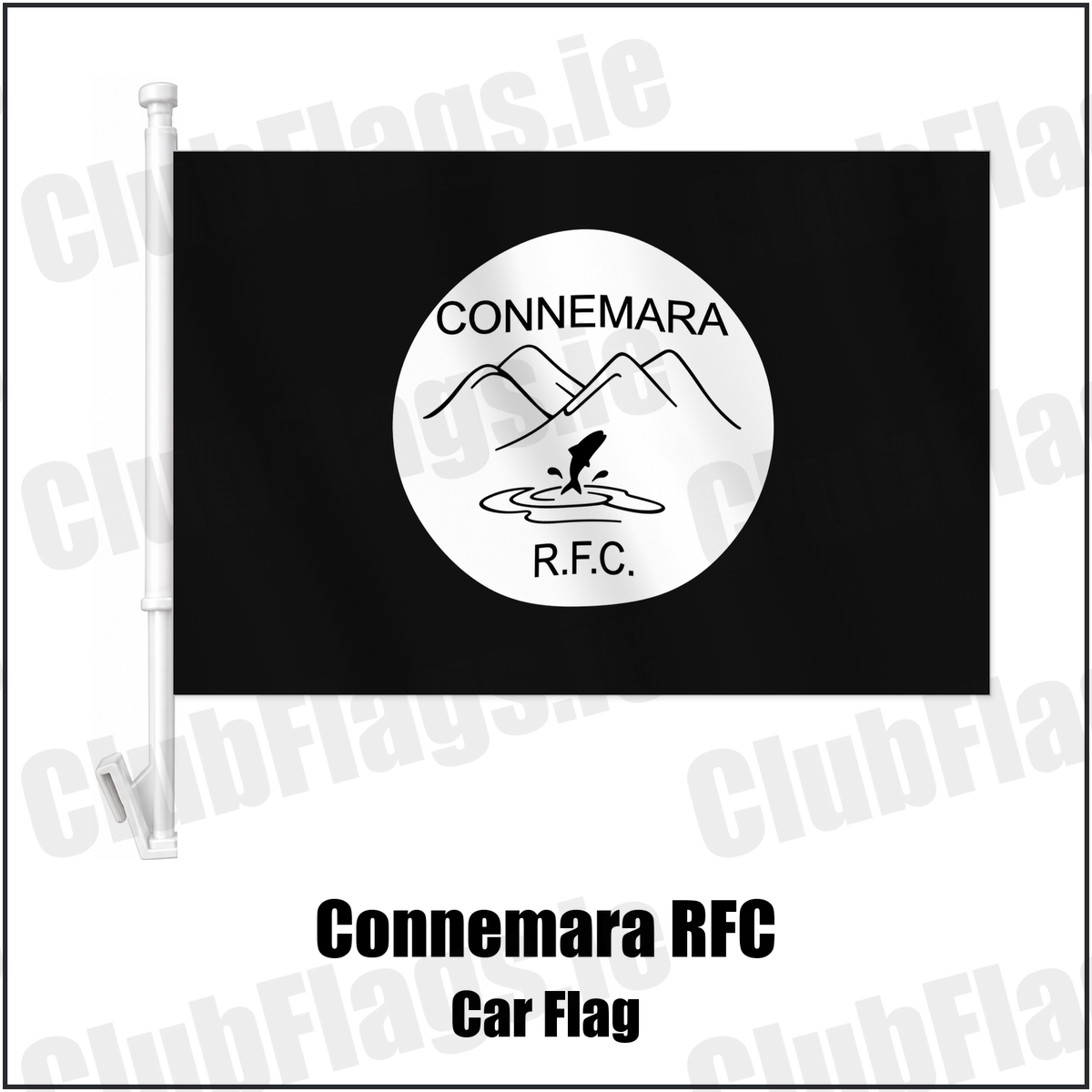 Connemara RFC Car Flag with the verified club crest and colours, Galway Rugby - ClubFlags.ie