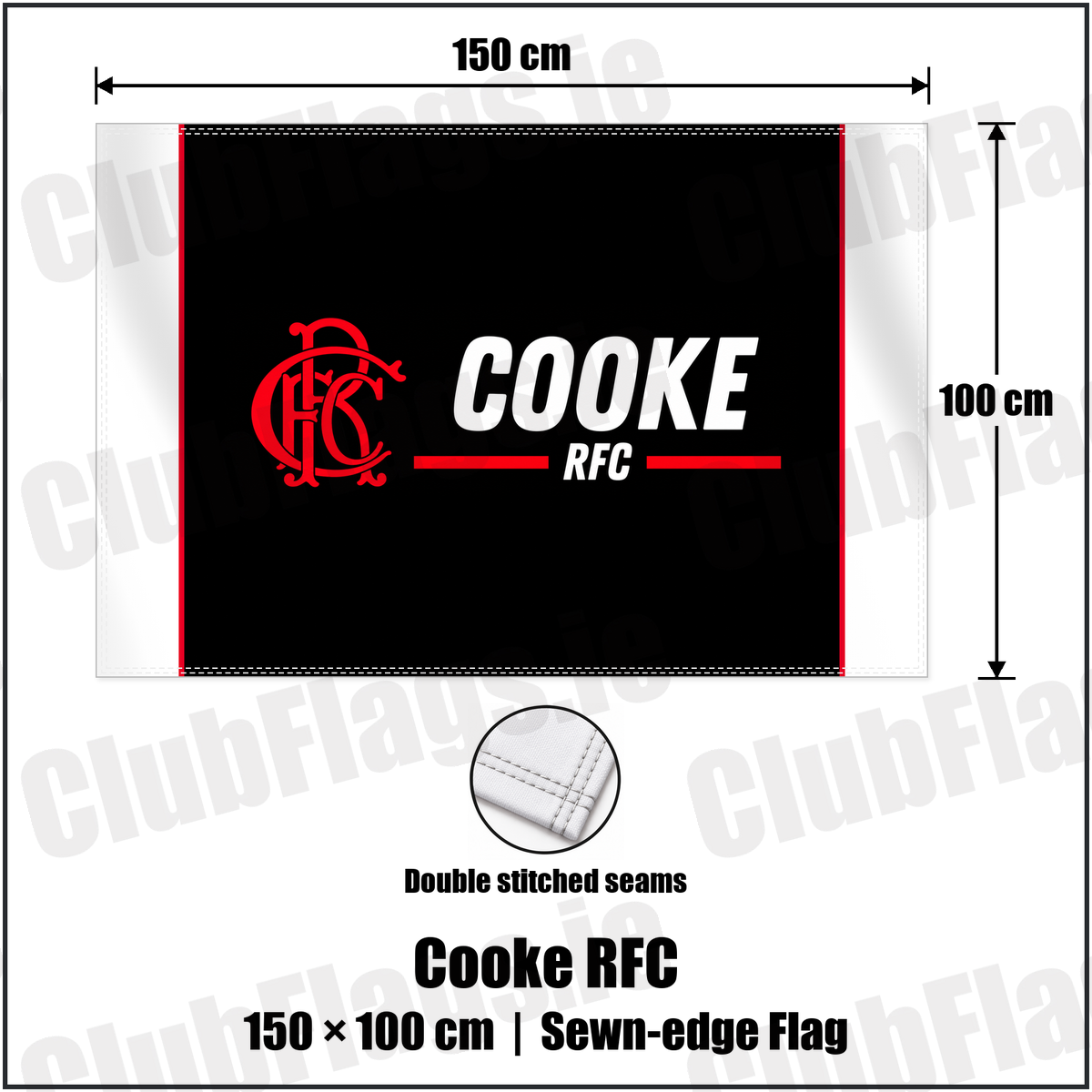 Cooke RFC 100cm x 150cm Flag (sewn on the edges) with the club crest and colours, Down Rugby - ClubFlags.ie