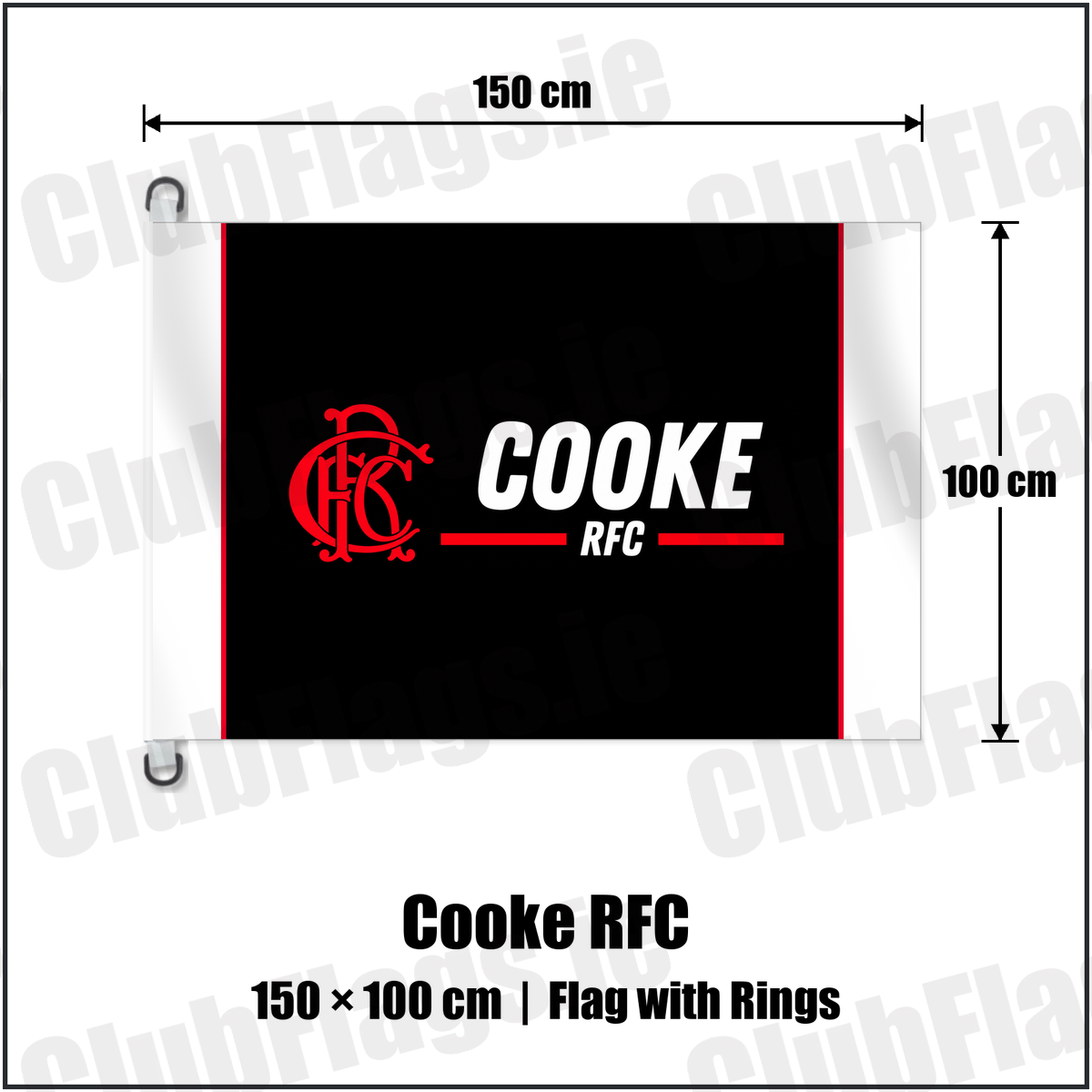 Cooke RFC 150cm x 100cm Flag Pole Flag with Rings with the club crest and colours, Down Rugby - ClubFlags.ie
